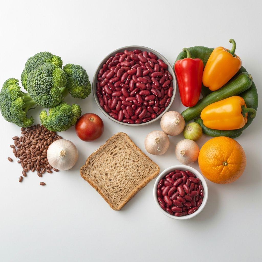 Fiber-rich foods including broccoli and legumes